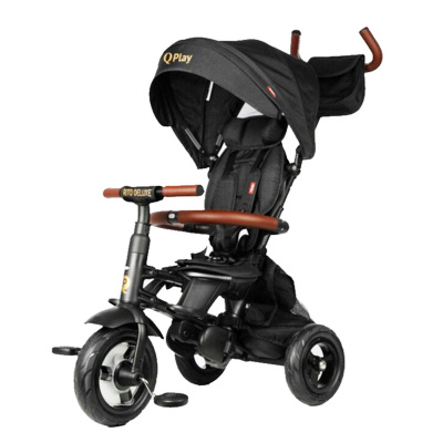 Детский трёхколёсный велосипед Rito с ручкой управления QPlay Deluxe1B черный 1